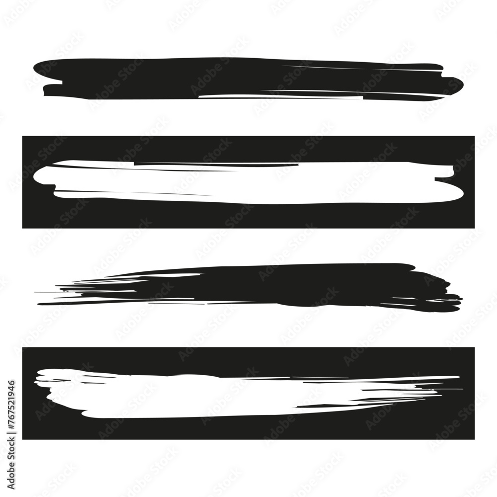 Brush stroke banners set. Black paint stripes. Grunge design elements. Textured ink lines. Vector illustration. EPS 10.