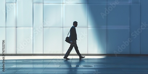 Business executive man walking in business suit with briefcase
