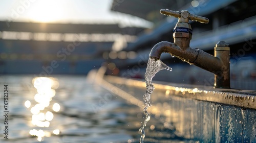 An ecoconscious stadium with waterefficient s and faucets promoting sustainable water usage.
