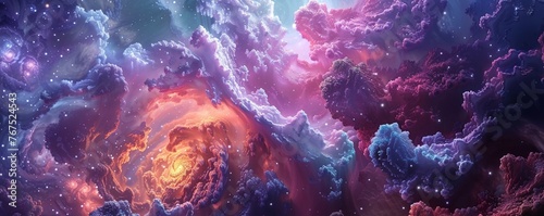 Capture the essence of otherworldly beauty with a worms-eye view of cosmic phenomena Infuse the scene with a touch of magic and wonder, using bold compositions and intricate details to create a mesmer photo