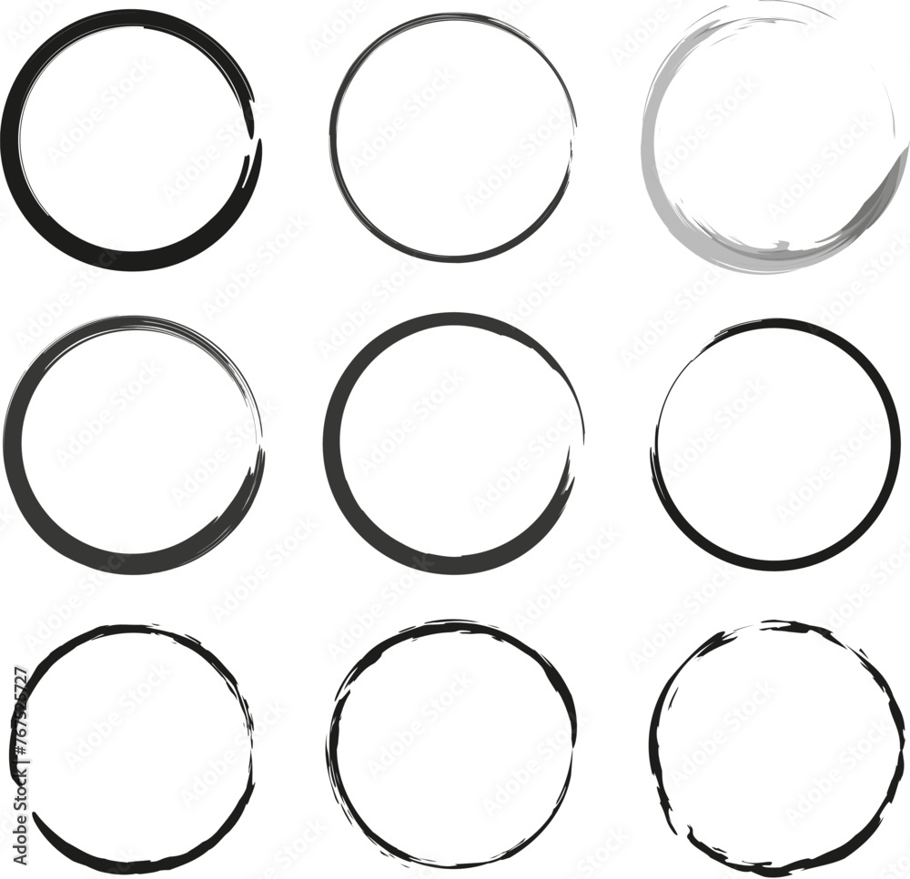 Variety of circle brush strokes. Hand-painted round shapes collection. Artistic circular borders. Vector illustration. EPS 10. Variety of circle brush strokes. Hand-painted round shapes collection. Artistic circular borders. Vector illustration. EPS 10.
