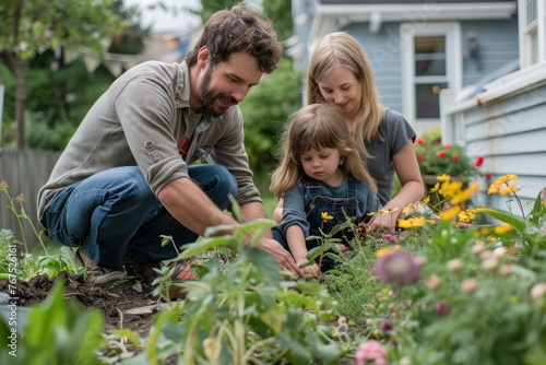 A family bonding and connection with nature as you step into the heartwarming scene of a family gardening together at home.
