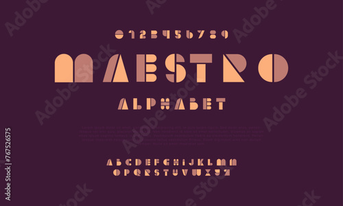 Maestro creative geometric modern urban alphabet font. Digital abstract futuristic, fashion, sport, minimal technology typography. Simple numeric vector illustration