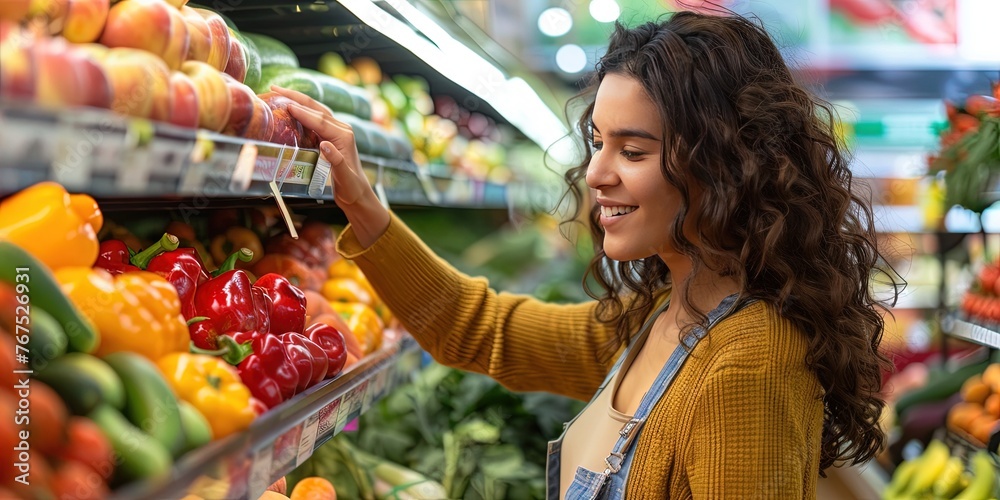 Woman shopping for fresh produce at the grocery store