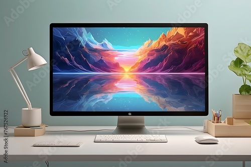 Modern desktop with computer monitor