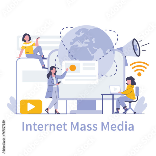 Internet mass media concept. Flat vector illustration.