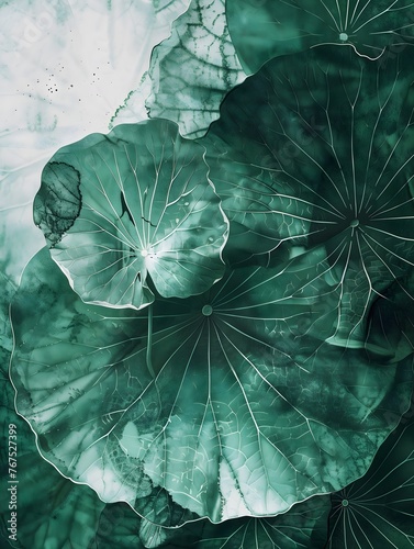 Extremely close-up shot to lotus leaf, minimalism and abstract illustration, floral, botanical background
