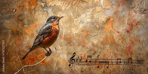 Songbird with sheet music photo
