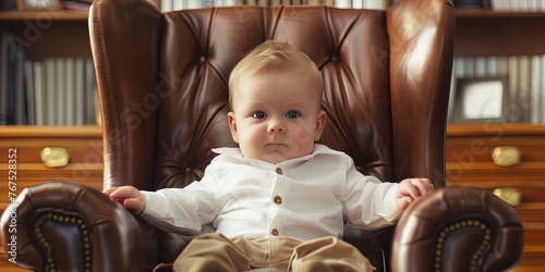 Baby boss sitting in executive management chair photo