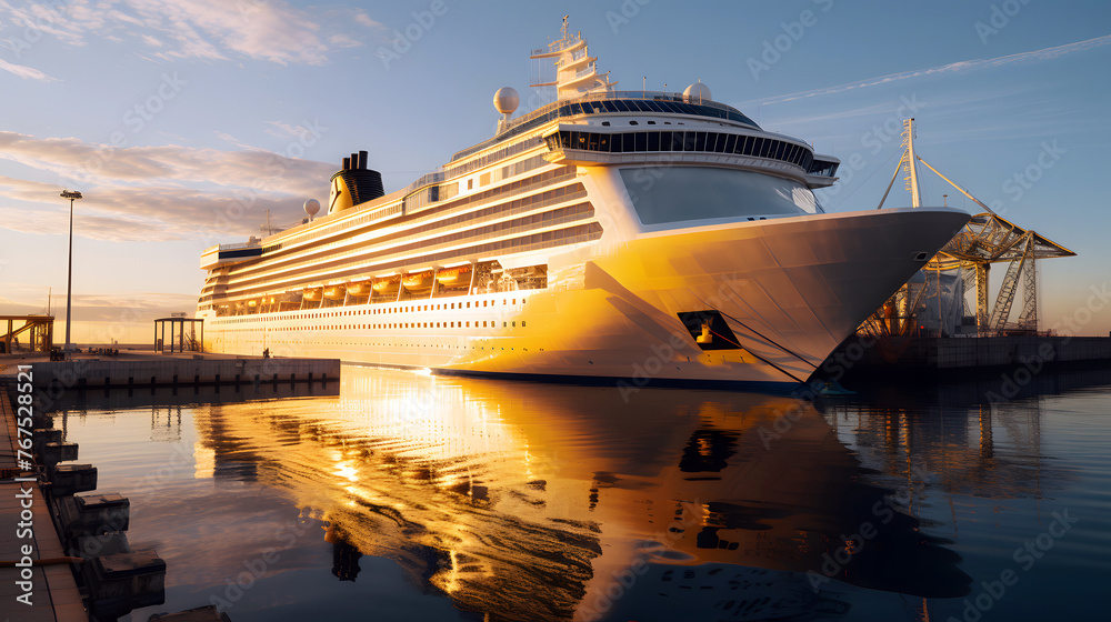 large luxury cruise ship is berthed at a port along the cruise route. sea ​​recreation and tourism.