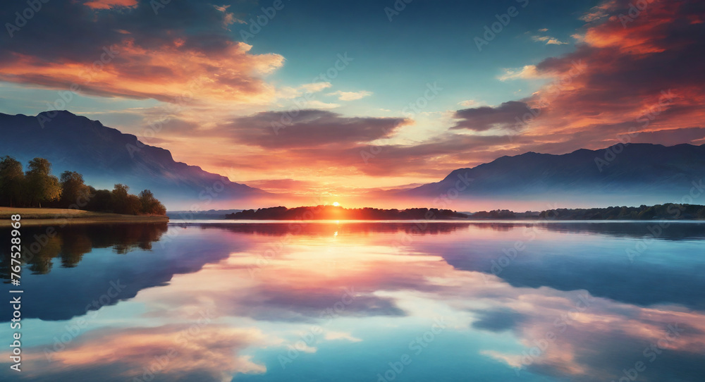 Wallpaper Sunset over a tranquil lake