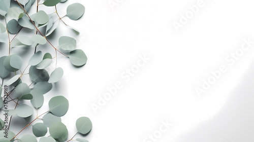 Green eucalyptus leaves on white background