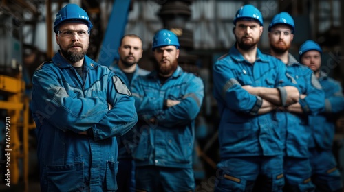 A Portrait of a mechanical production team full of quality skills in maintenance and training of industrial workers.