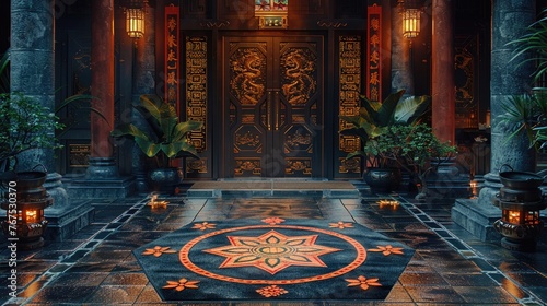 door mats that not only welcome guests but also cleanse negative energies Incorporate elements like vibrant colors, unique patterns, and mystical symbols to convey a sense of positivity and protection