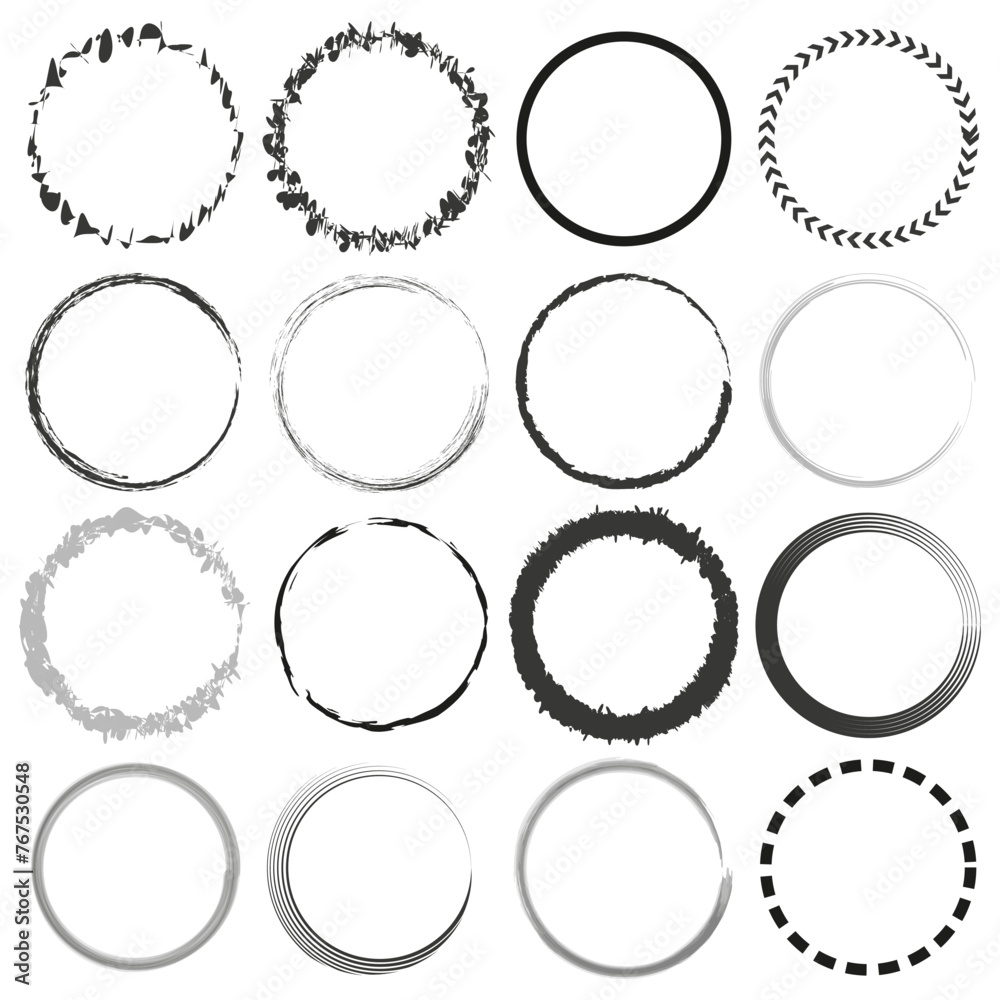 Circular frame collection. Brush stroke rings. Wreath design elements. Abstract round borders. Vector illustration. EPS 10. Circular frame collection. Brush stroke rings. Wreath design elements. Abstract round borders. Vector illustration. EPS 10.
