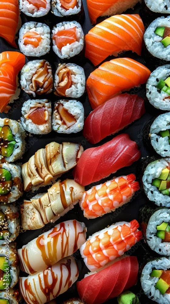 The vibrant life of a sushi selection