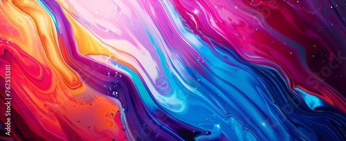 A fluid dance of colors, this vibrant abstract background blends pink, purple, and blue with a glossy finish, ideal for artistic or tech designs.