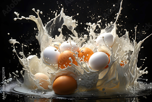 chicken eggs flying in different directions. abstract creativity. photo