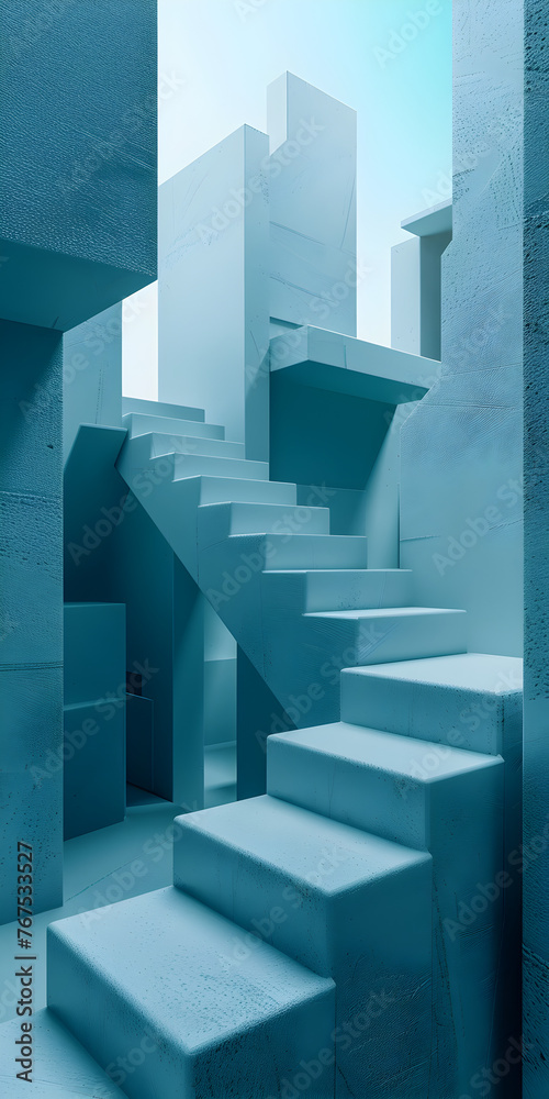 Abstract Geometric Staircase Background Illustrating Confusion in a Single Hue Abstract Geometric Staircase Background Illustrating Confusion in a Single Hue