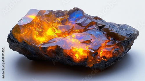 Fire Opal stone white background