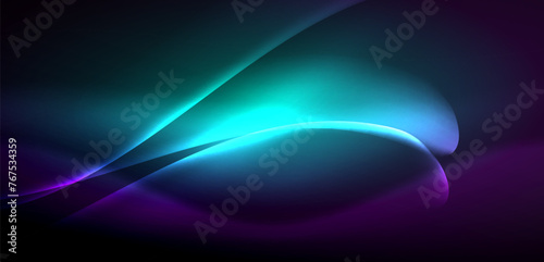 Dynamic waves in ethereal glow of neon lights. Concept merges fluidity of motion with vibrant allure of neon, crafting entrancing backdrop that embodies both vitality and futuristic sophistication