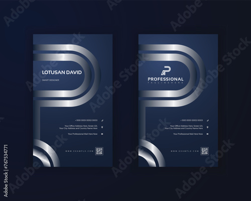 Vertical blue color Luxury business card design template