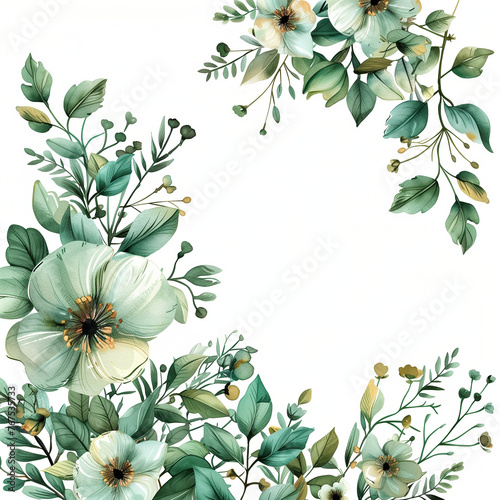 watercolor illustration visualized flora frame on white background in pastel color tone for art, design, and decor.