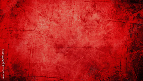 Red Scratched Grunge Abstract Texture Background. Scary halloween poster with faded central area for your text or picture