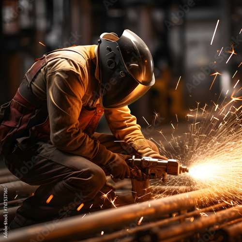 Sheet Metal Worker Welding with Sparks