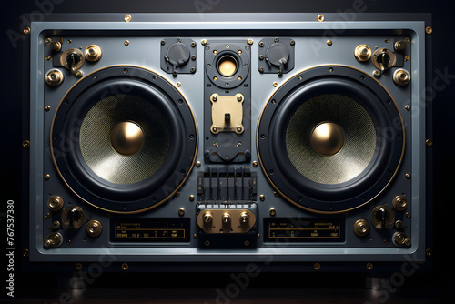 modern stereo audio speakers for listening to music. wideband sound system. professional audio frequency sound photo