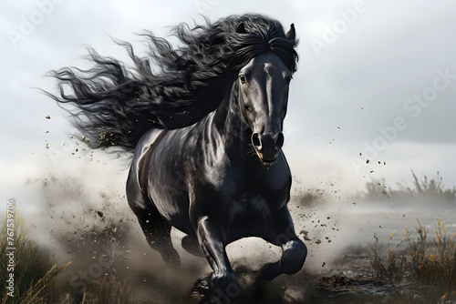 running thoroughbred muscular horse across the field. mammal. biology and fauna © photosaint