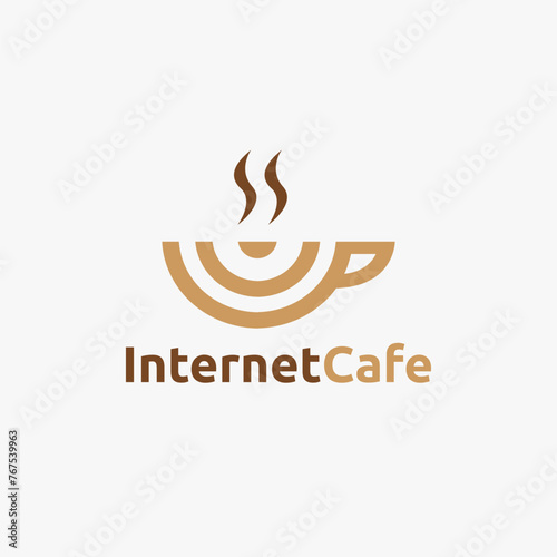 Simple abstract wireless signal and coffee cup logo icon vector template on white background