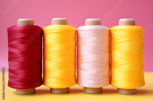 set of colored sewing threads in spools for textile and clothing production. textile industry. tailoring.