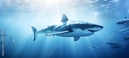 Wallpaper Mural a shark swimming in the clear sea beautiful coral reefs in under the sun, ai generative Torontodigital.ca