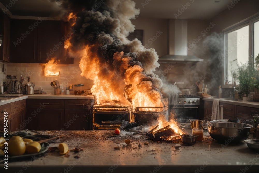 kitchen fire due to stove exploding, fire accident, emergency kitchen fire due to stove exploding, fire accident, emergency