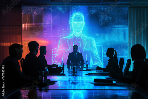 Hologram office meeting.future work concept