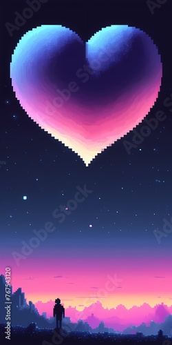 pixel of moon heart in the sky