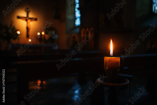 Christian cross with candles on Christian church. generative ai