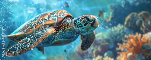 Tranquil turtle swimming underwater serenity © Nisit