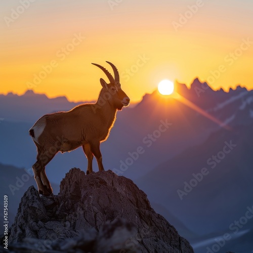 Mountain landscape with wild ibex Alps
