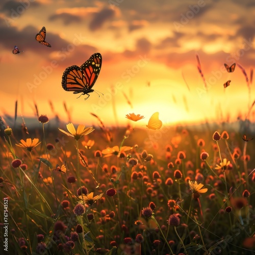 Monarch butterfly migration sunset © Nisit