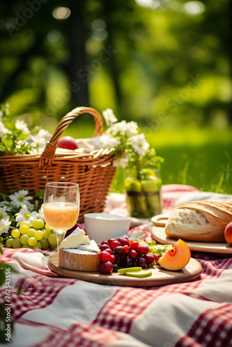 Charming Afternoon Picnic in a Sunlit Park - A Display of Decadent Food and Tranquility