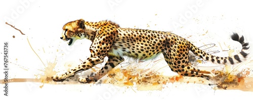 Cheetah sprinting swift watercolor motion