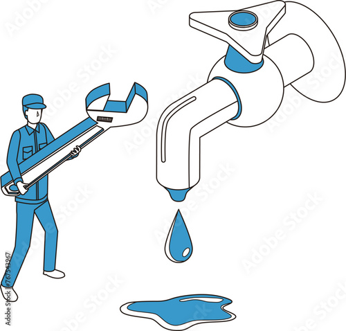 水道の水漏れ修理をする男性作業員