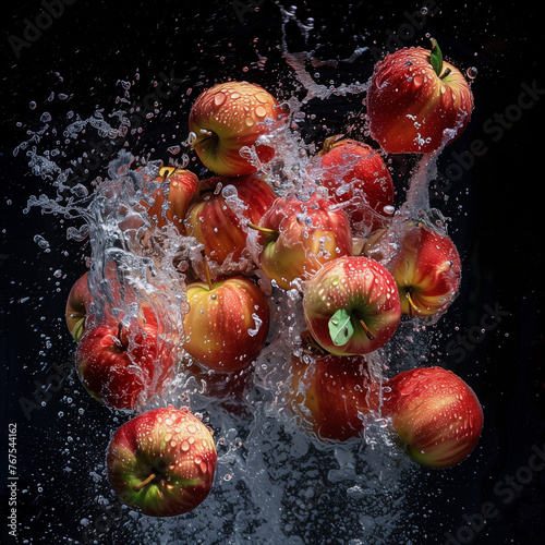 apple, fruit, water, red,