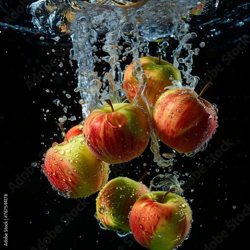 apple, fruit, water, red,