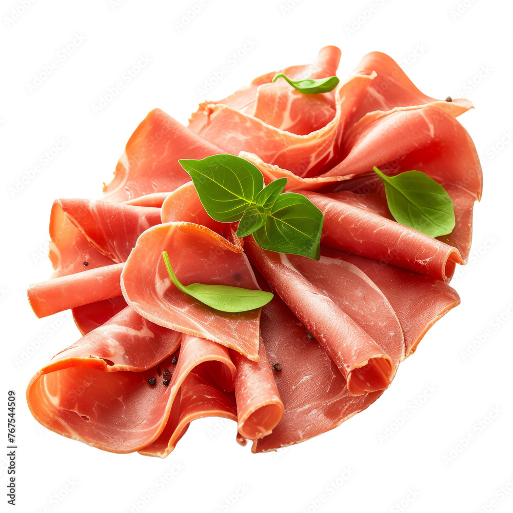 pork ham slices isolated on transparent background With clipping path. cut out. 3d render
