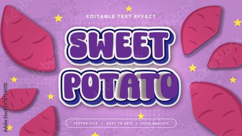 Purple violet white and yellow sweet potato 3d editable text effect - font style
