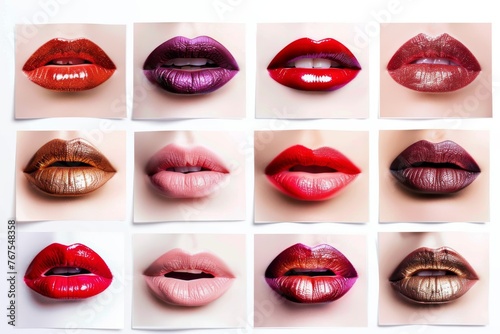 Set of lips in various colors and textures