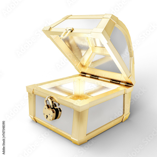 Opened Chest from Gold and Silver with Padlock Isolated on White Background. 3D Illustration. File with Clipping Path.